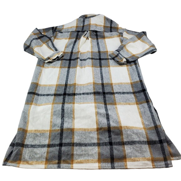 Miss Sparkling Shacket Coat Jacket Womens Large Flannel Long Plaid Tan Grey New - Picture 2 of 15